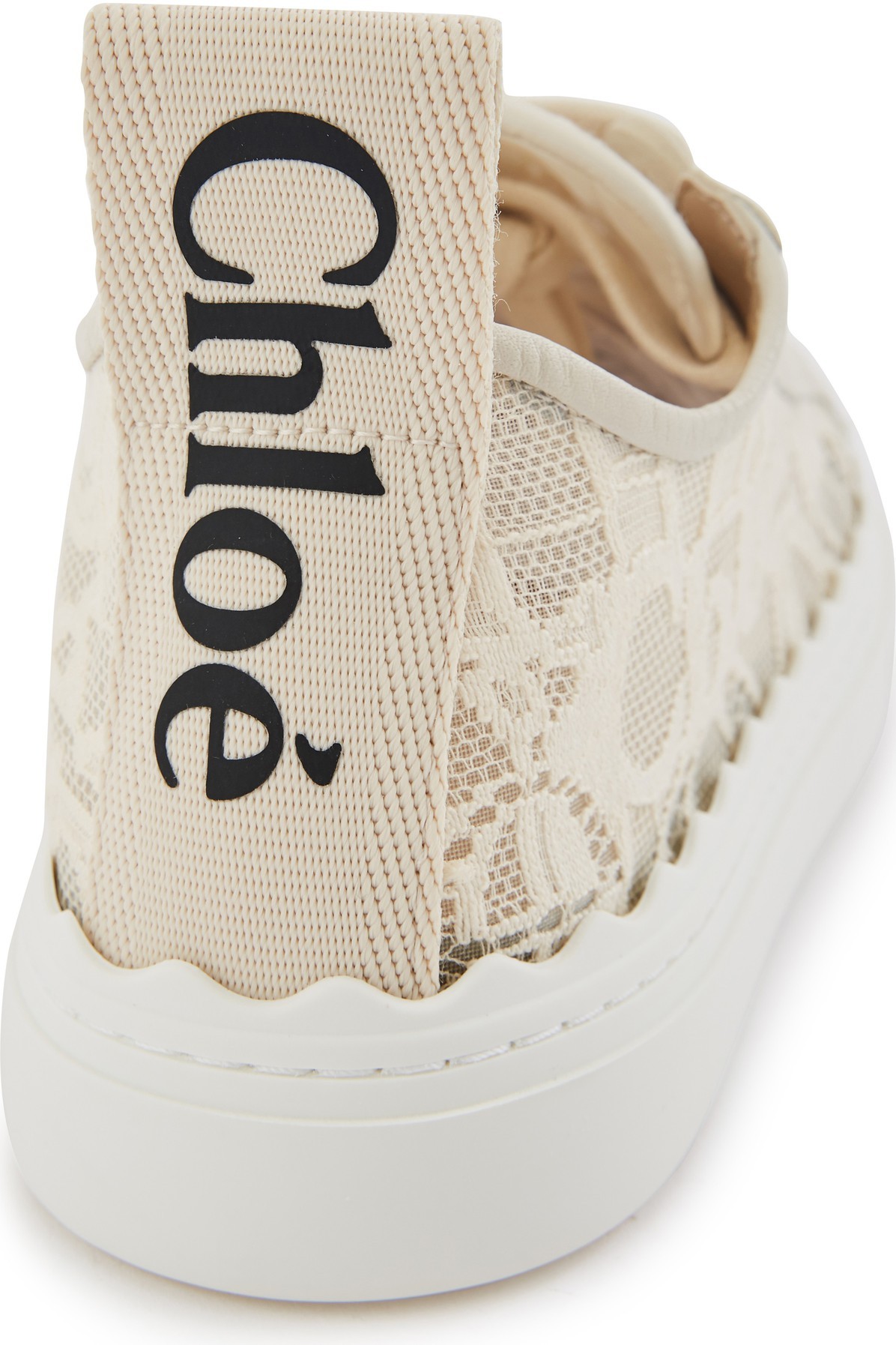 Chloé Lauren Scalloped Leather-trimmed Lace High-top Sneakers In Nude