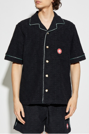 Casablanca Black Shirt With Classic Lapels And All-over Embossed Monogram