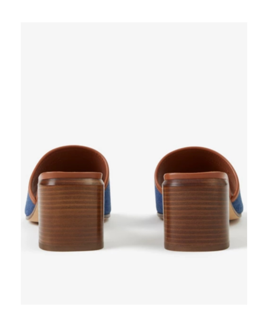Burberry Label Print Denim And Leather 55mm Mules In Blue