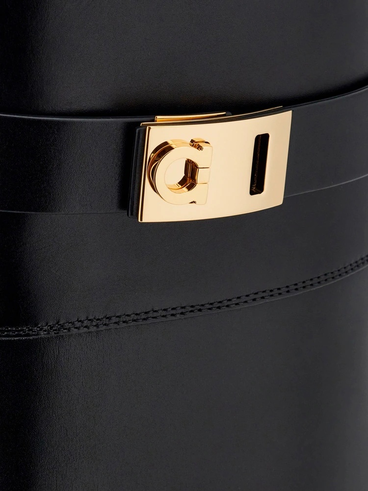 Ferragamo Hug Buckle Below-the-knee Boots In Black
