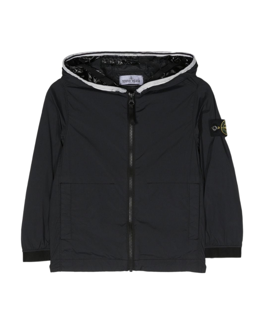 Stone Island Logo-patch Zip-up Hooded Jacket In Black
