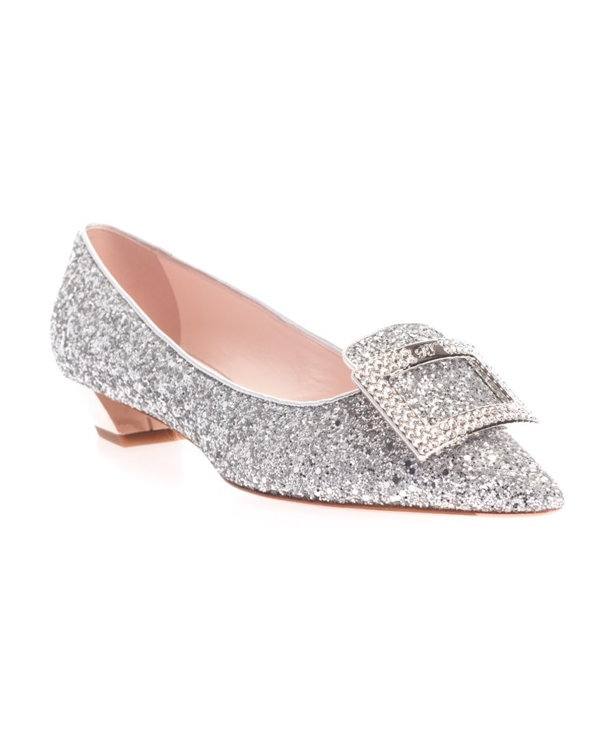 Roger Vivier Sequined Low Heel Shoes In Gray