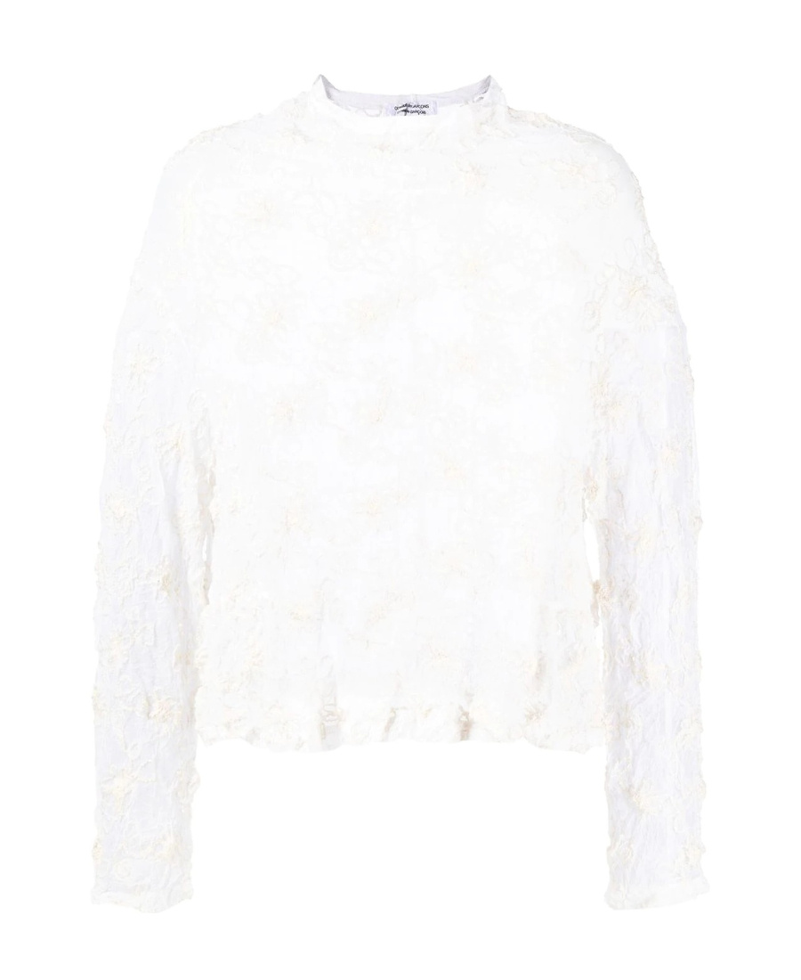 COMME DES GARÇONS SHEER FLORAL-EMBROIDERED BLOUSE