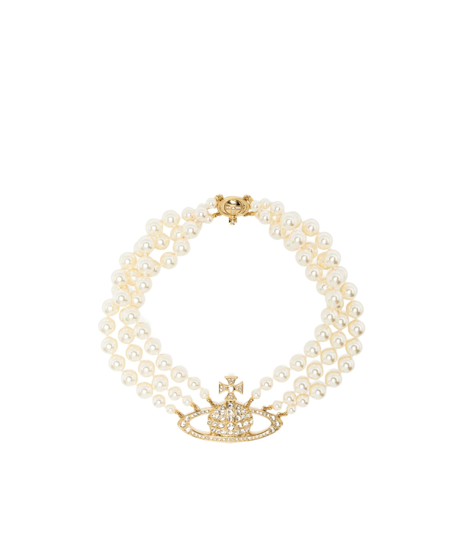 Vivienne Westwood Three Row Pearl Bas Relief Neckchain In White