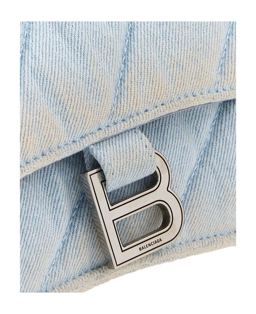 Balenciaga Light Blue Denim Crush M Shoulder Bag In Blue