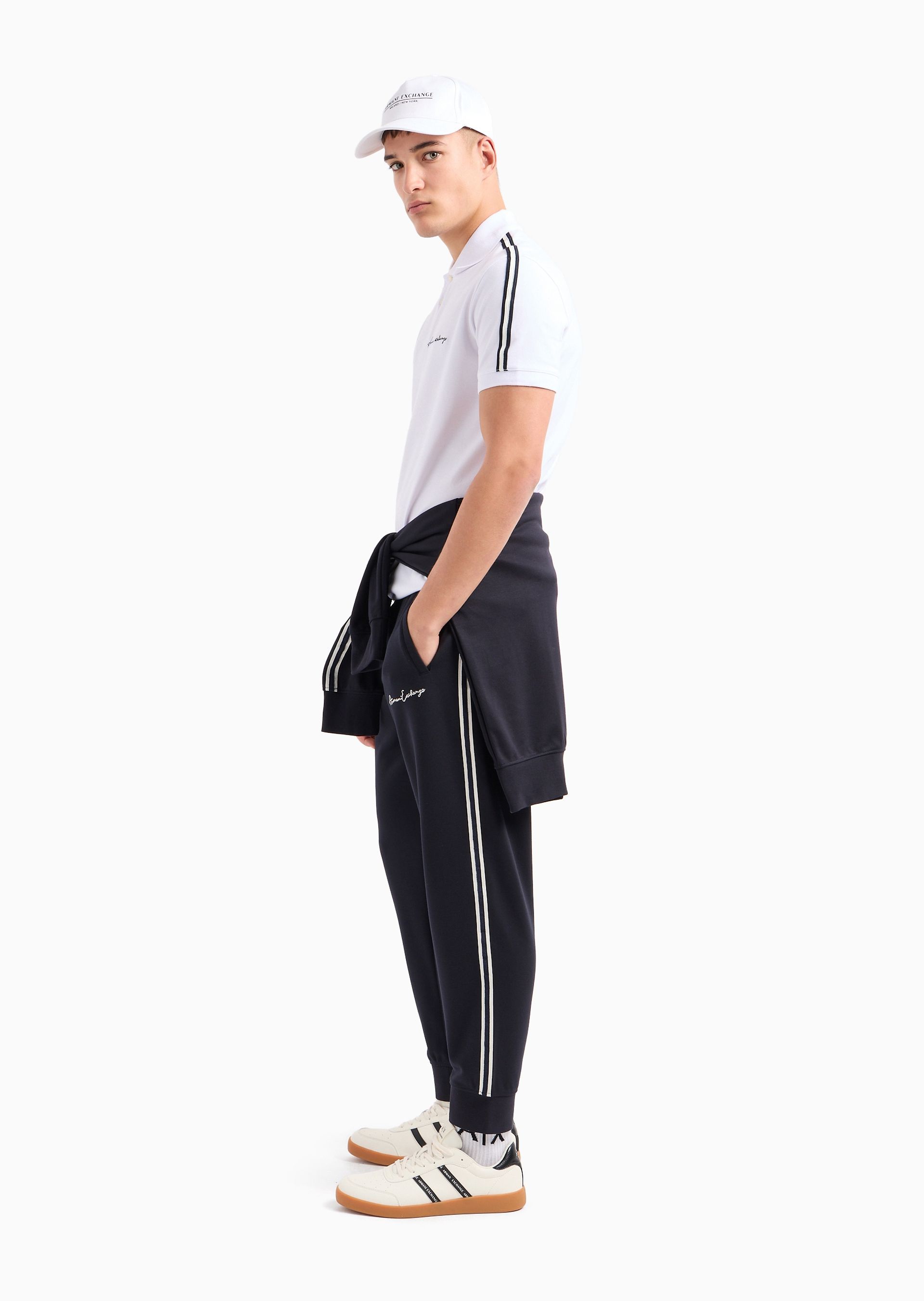 Armani Exchange Embroidered-logo Cotton Polo Shirt In White