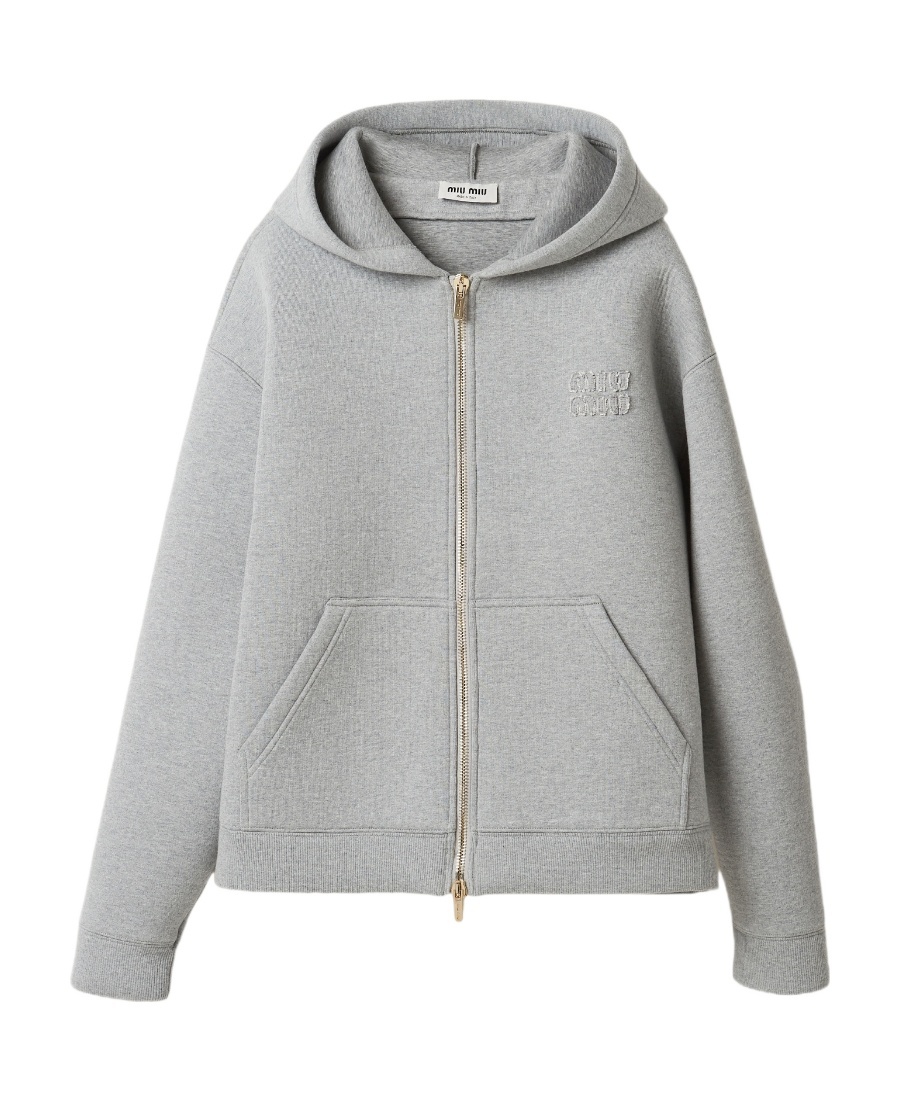 Miu Miu Logo-appliqu� Cotton Hoodie In Gray