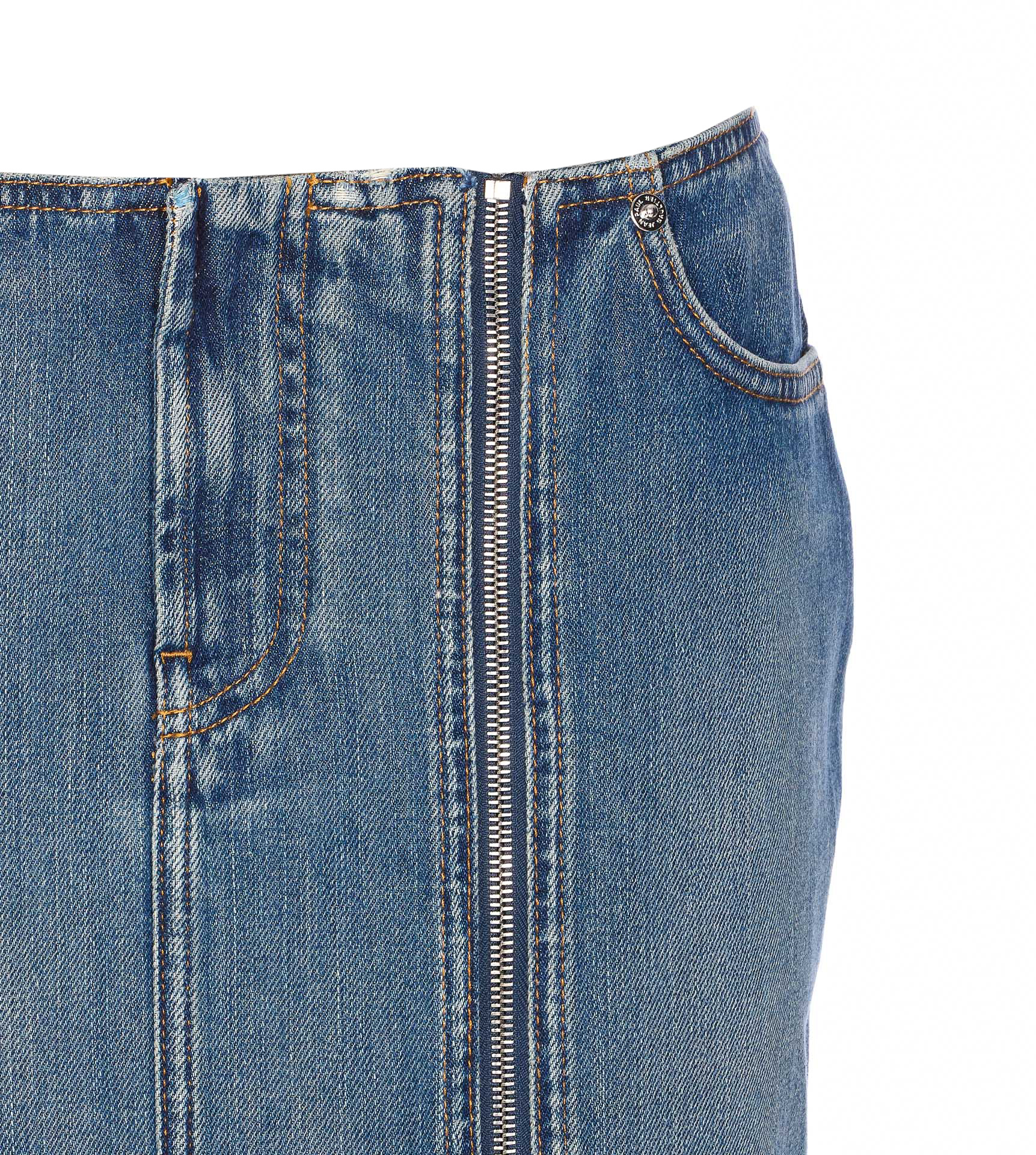 Jean Paul Gaultier Mini Denim Skirt With Pockets And Loops In Blue