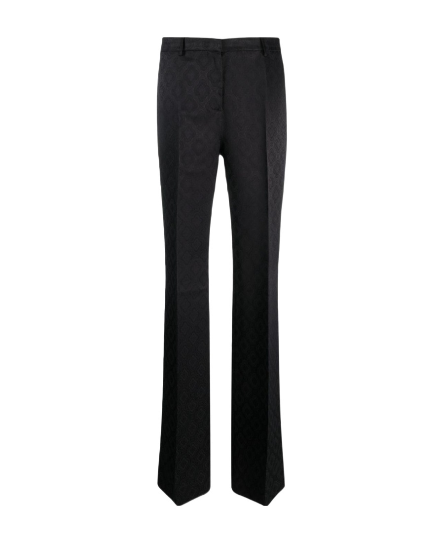 Shop Etro Floral-jacquard Flared Satin Trousers In Black