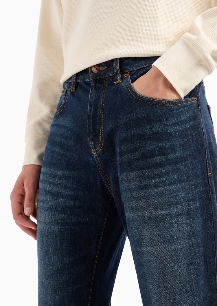 Armani Exchange Low-waist Button Denim Trousers In Blue