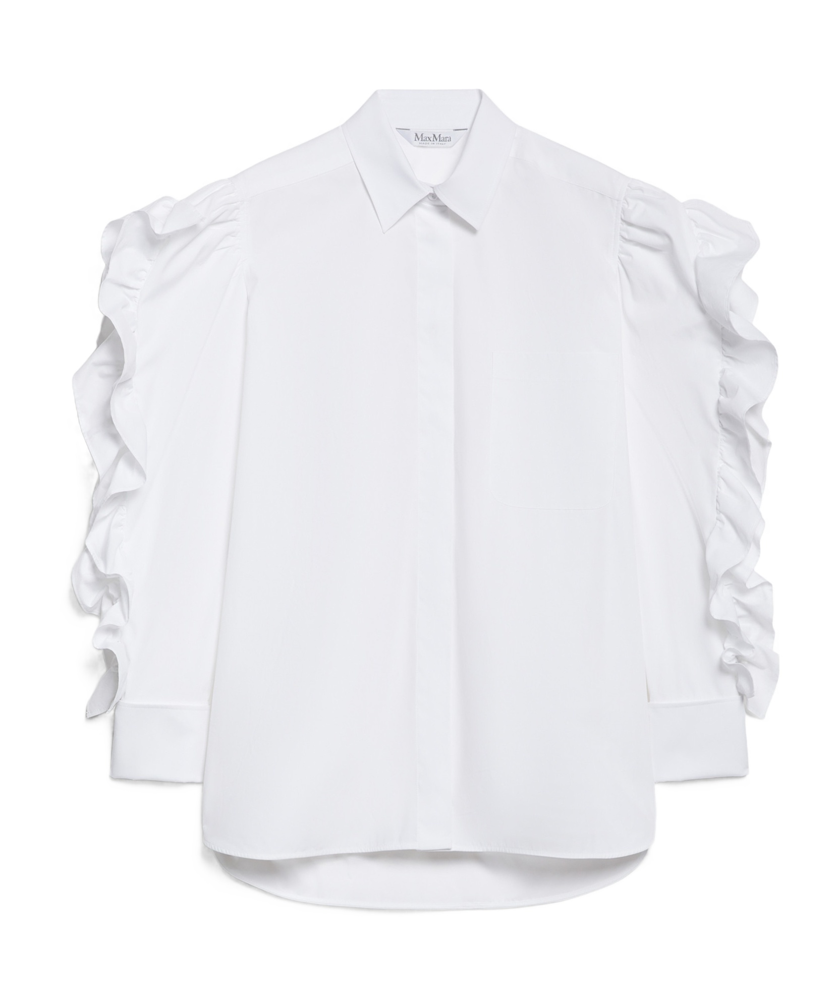 Max Mara White Ruffled-sleeve Poplin Shirt In White