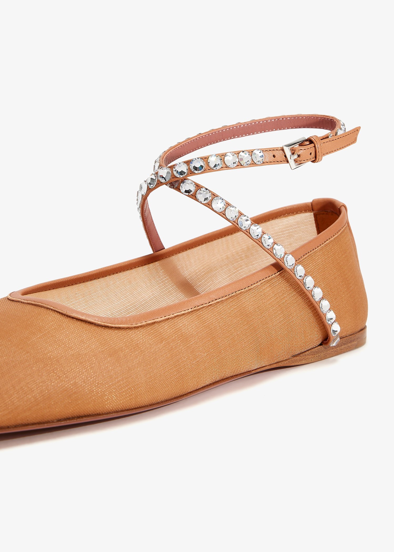 Amina Muaddi Square Toe Ballet Shoes In Nude