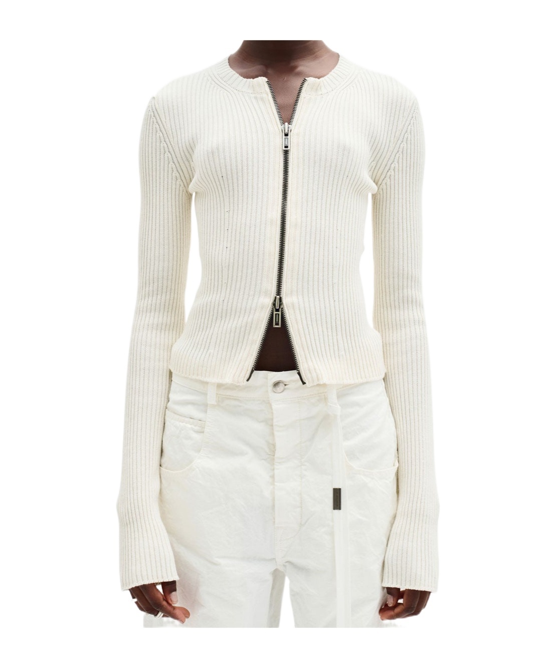 Ann Demeulemeester Cropped Zip-up Cardigan In White