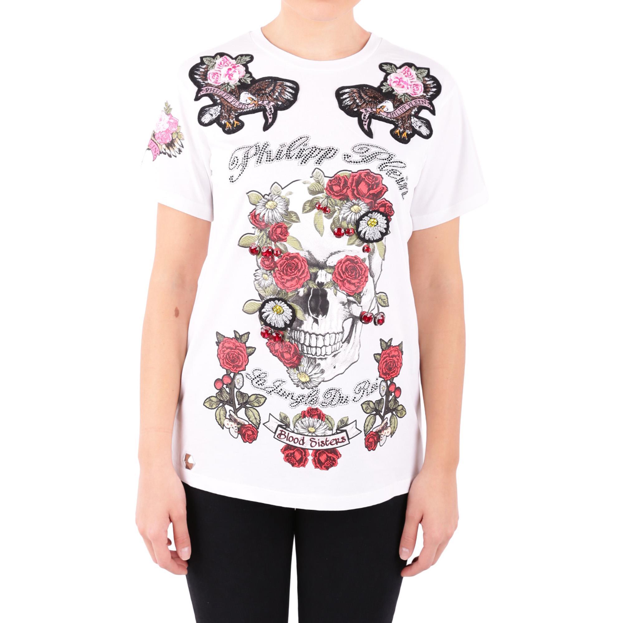 Philipp Plein Rose Printed T-shirt In White