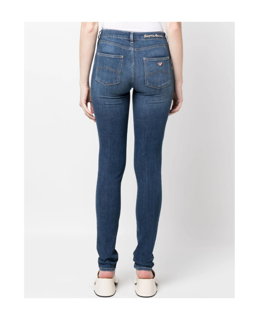 Emporio Armani Embroidered-logo Skinny Jeans In Blue