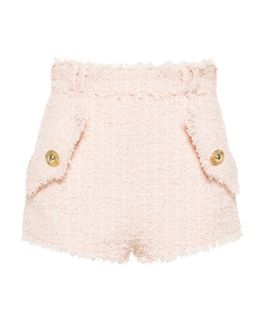 Balmain Hw 2 Pockets Tweed Mini Shorts In White