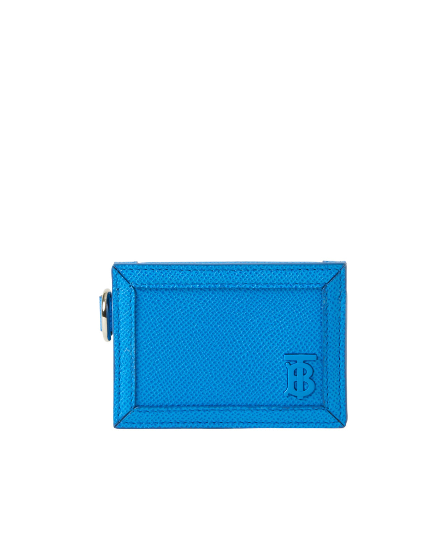 Burberry Grainy Leather Tb Card Case Lanyard In Blue