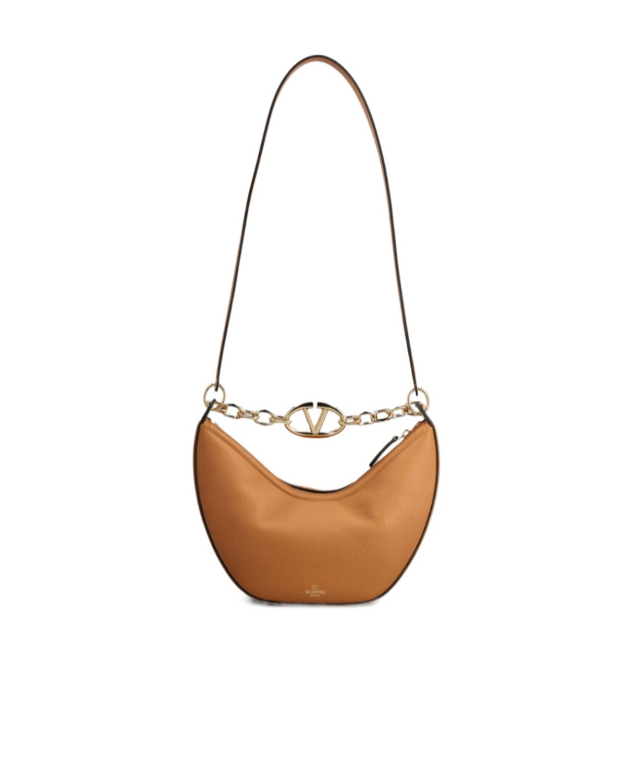Valentino Vlogo Moon Zip-up Small Shoulder Bag In Brown
