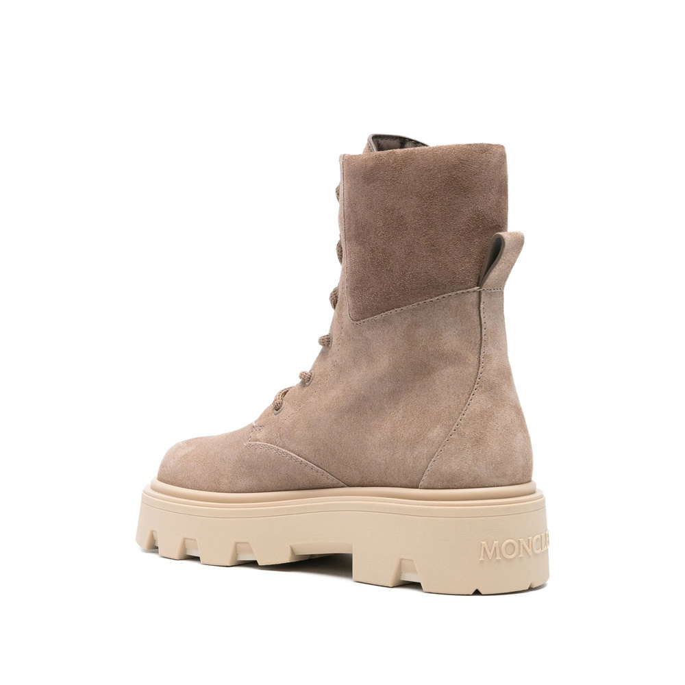 Moncler Logo Patch Lace-up Boots In Brown