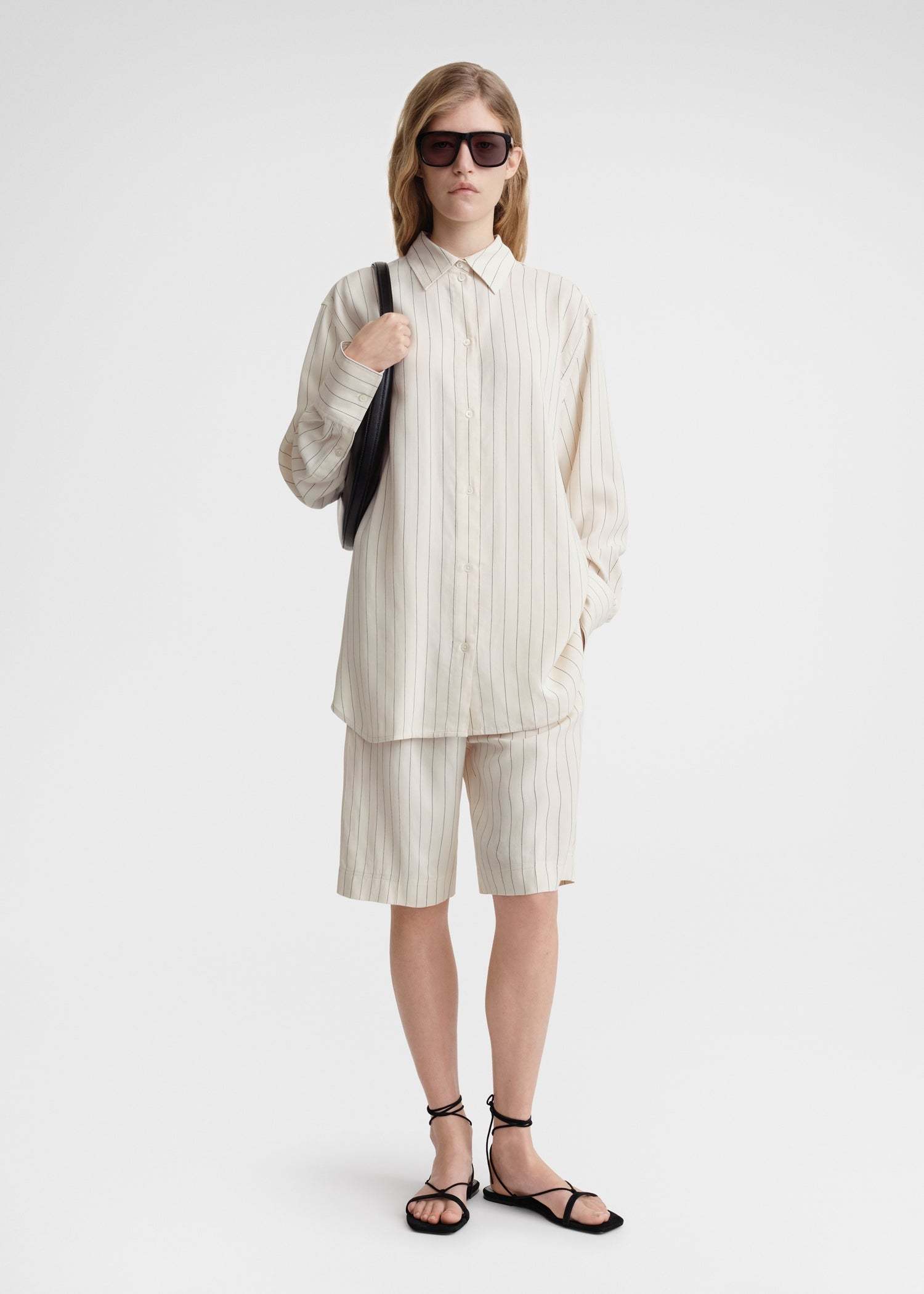 Totême Round Hem Pinstriped Shirt In White