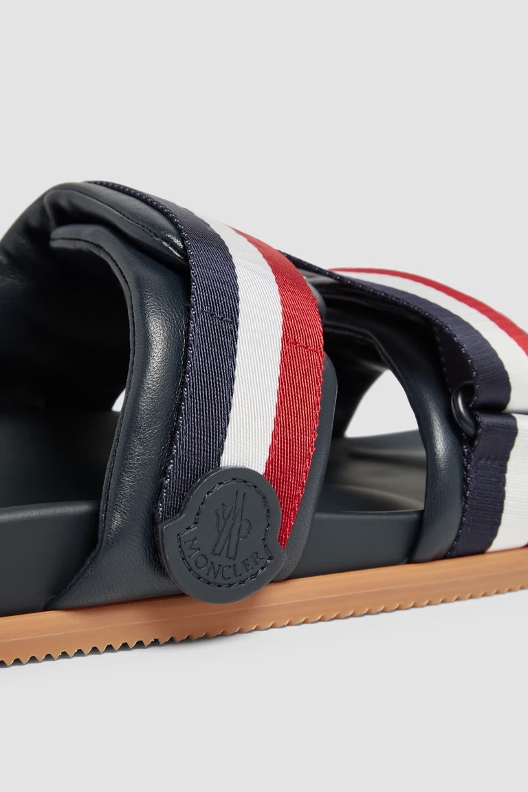 Moncler Blue Leather Mon Summer Sliders In Multi