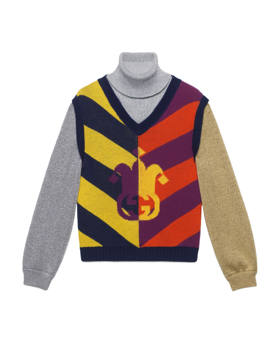 Gucci Colour-block Striped-jacquard Jumper In Multicolor