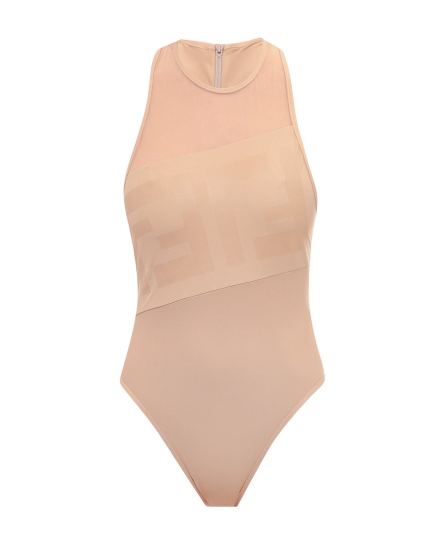 Fendi Logo One-piece Swimsuit In Nude