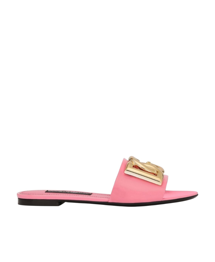 Dolce & Gabbana Patent Leather Sliders With Dg Logo In Pink