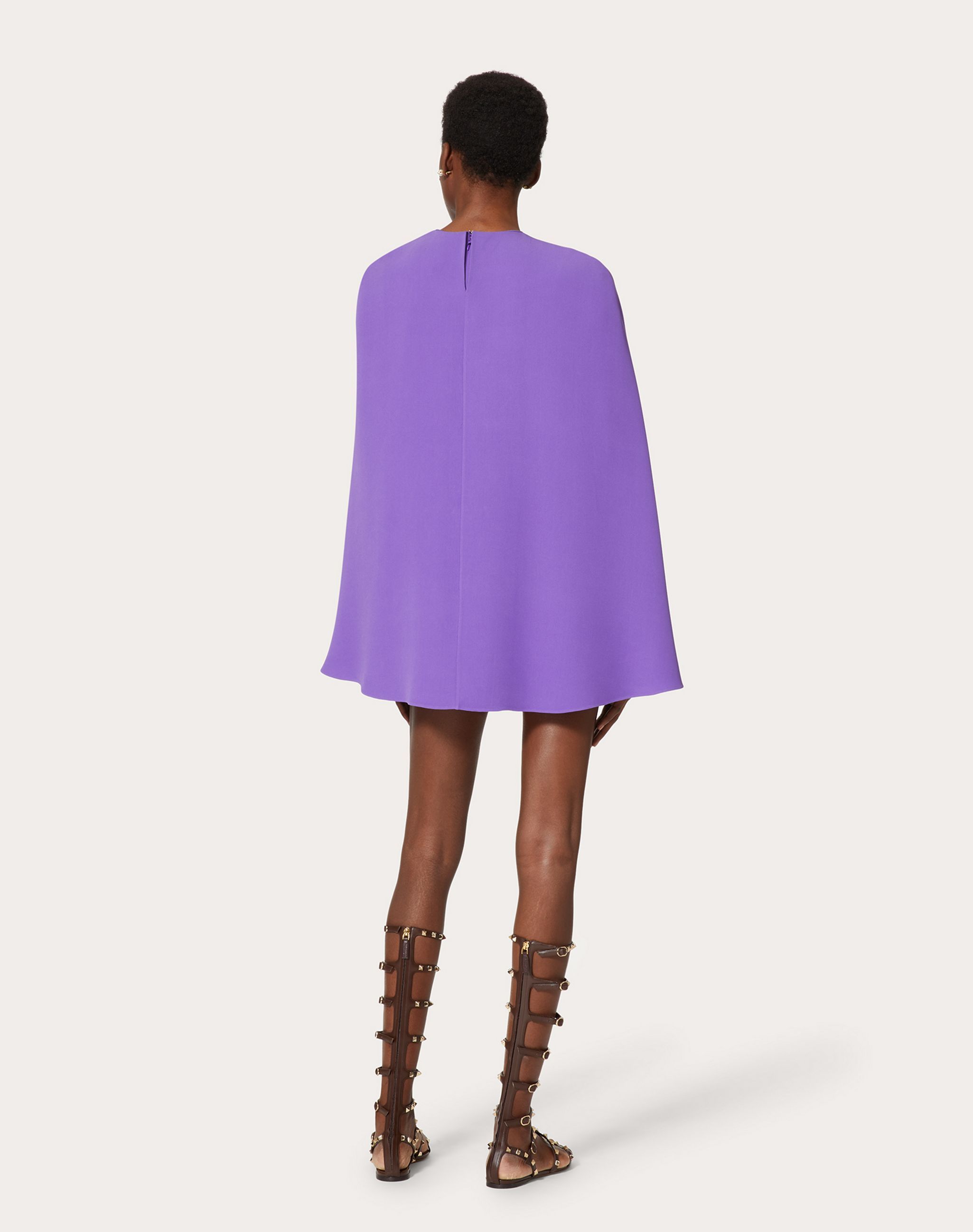 Valentino Cape-style Silk Dress In Purple