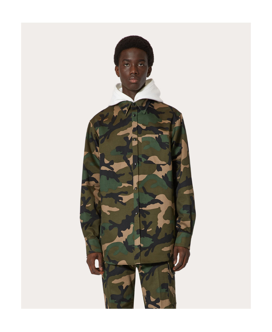 Valentino Camouflage Shirt Jacket In Brown