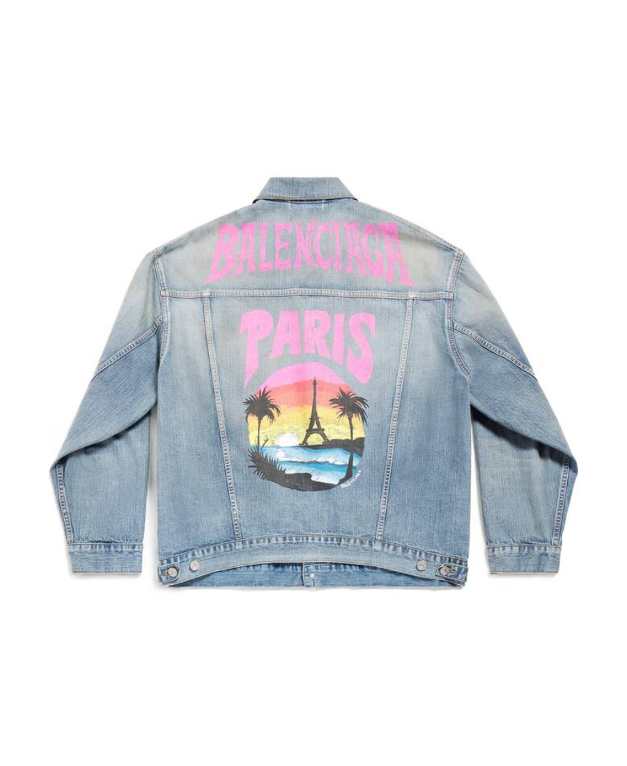 Balenciaga Graphic Printed Denim Jacket In Blue
