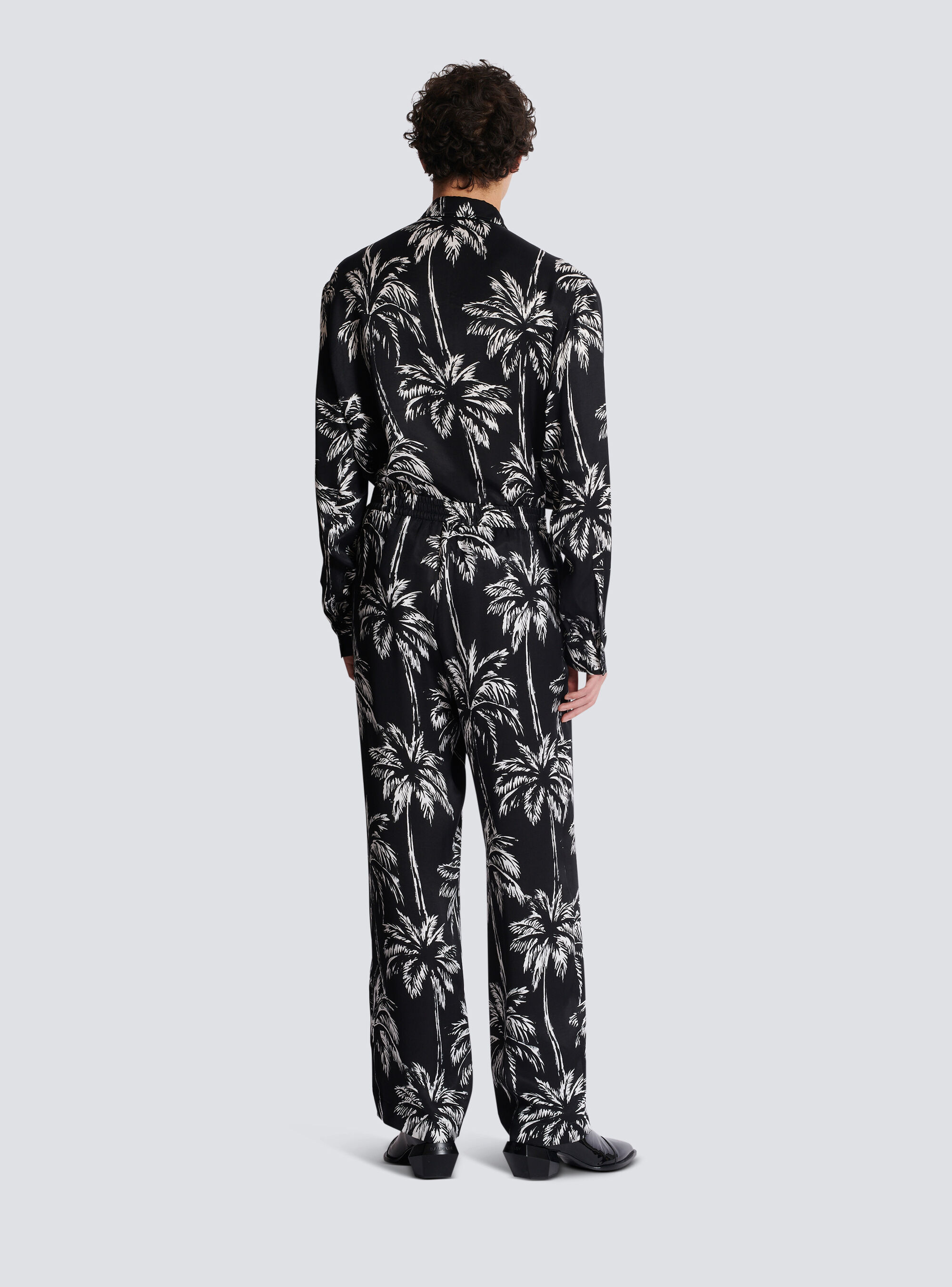 BALMAIN PALM PRINT SATIN PYJAMA TROUSERS