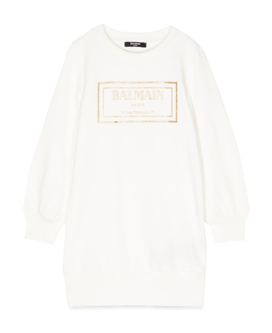 Balmain Logo-print Cotton Dress In White