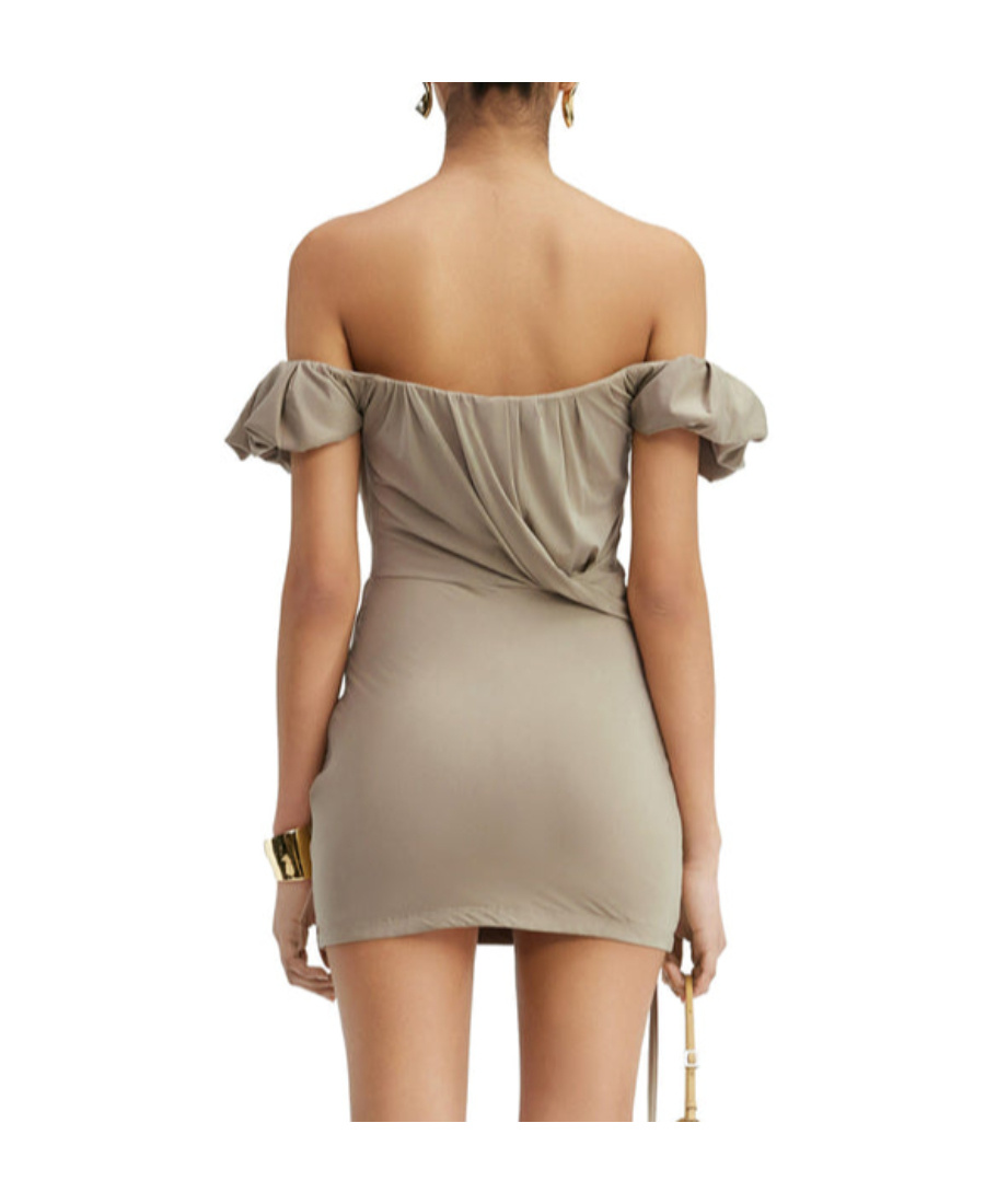 Jacquemus Schulterfreies Minikleid Aus Stretch-jersey Aus Einer Cupromischung Mit Drapierung In Nude