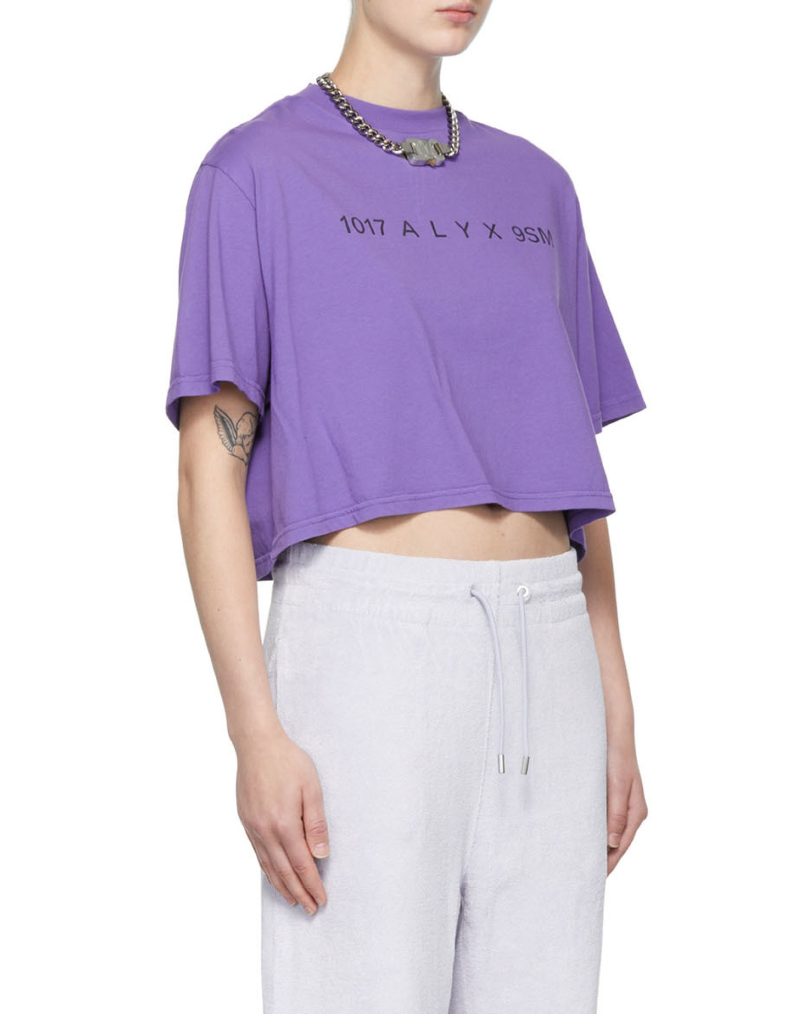 Alyx Logo Cropped Cotton Jersey T-shirt In Blue