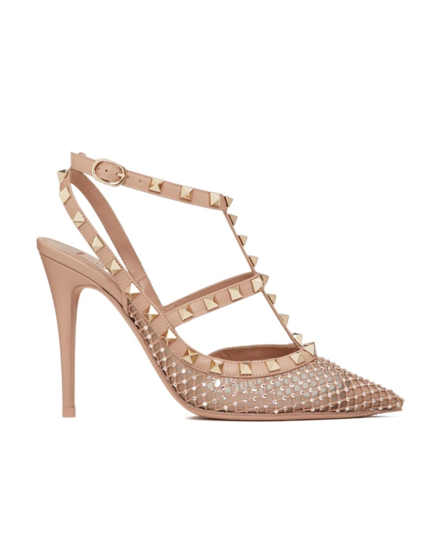 Valentino Garavani Rockstud Mesh Pump With Crystals And Straps 100mm Woman Rose Cannelle 40 In Nude