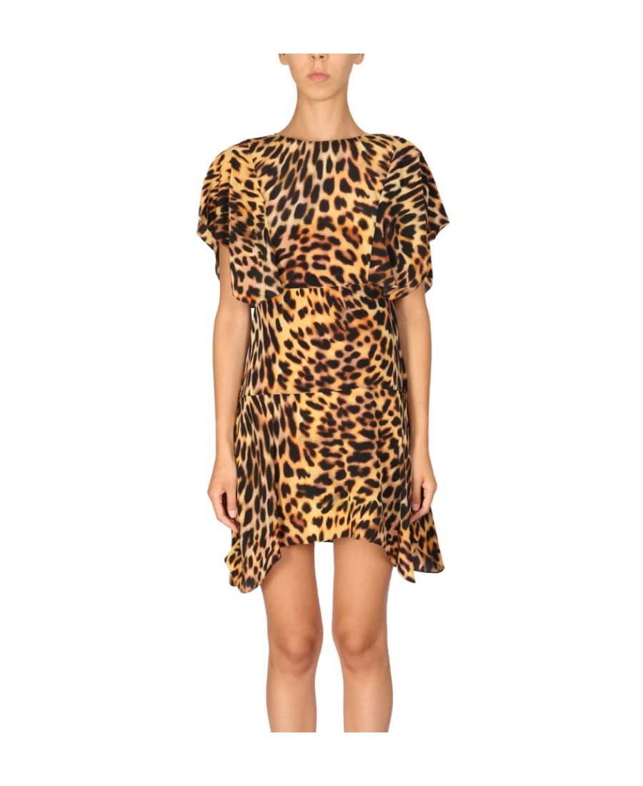 Stella Mccartney Cheetah-print Silk Crepe De Chine Mini Dress In Brown