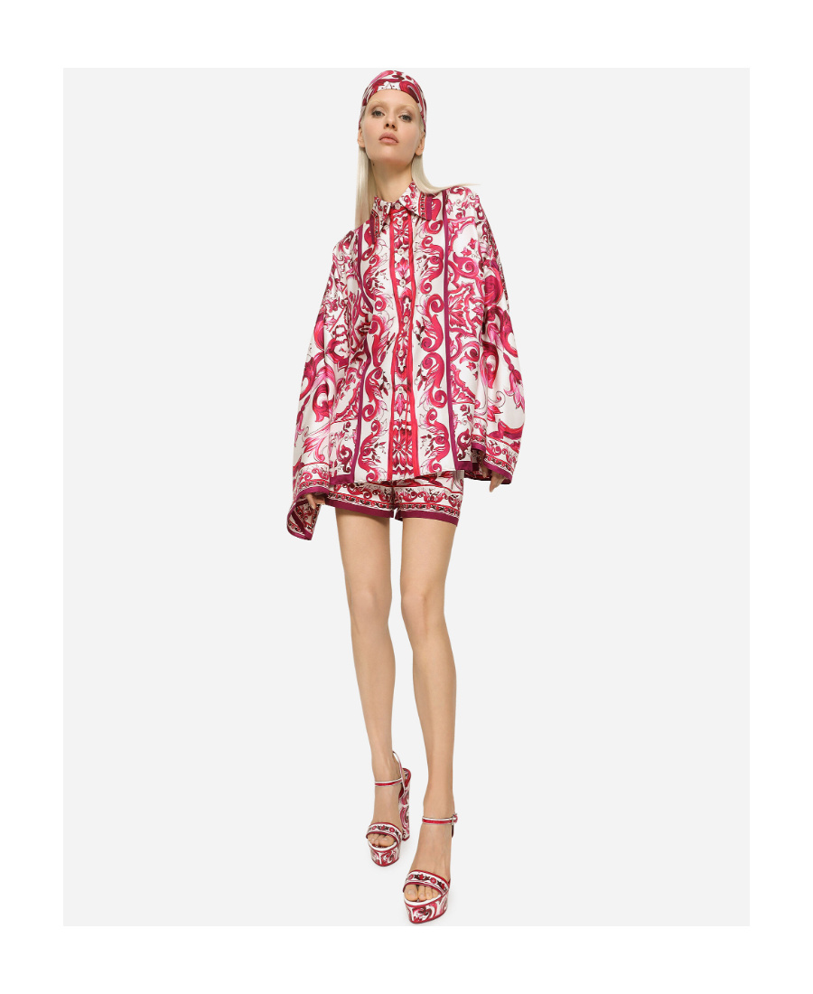 Dolce & Gabbana Carretto Print Cotton Mini Shorts In Red