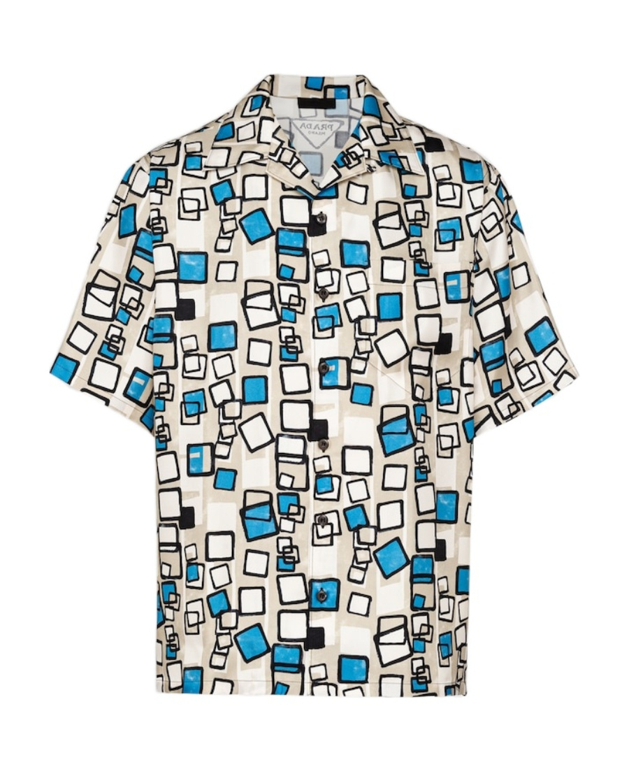 Prada Geometric-print Short-sleeve Shirt In Neutral