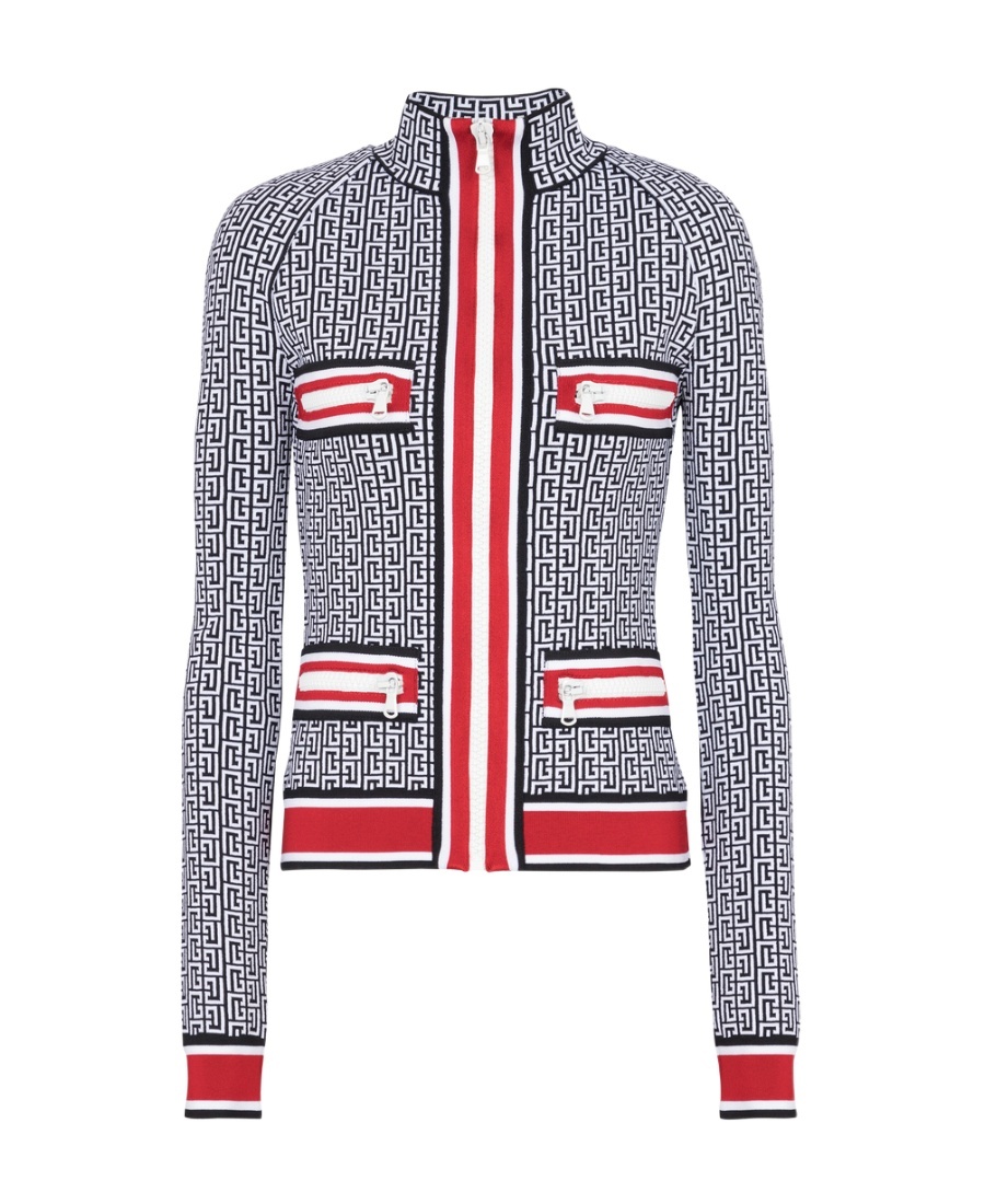 Balmain Monogrammed Knit Jacket In White