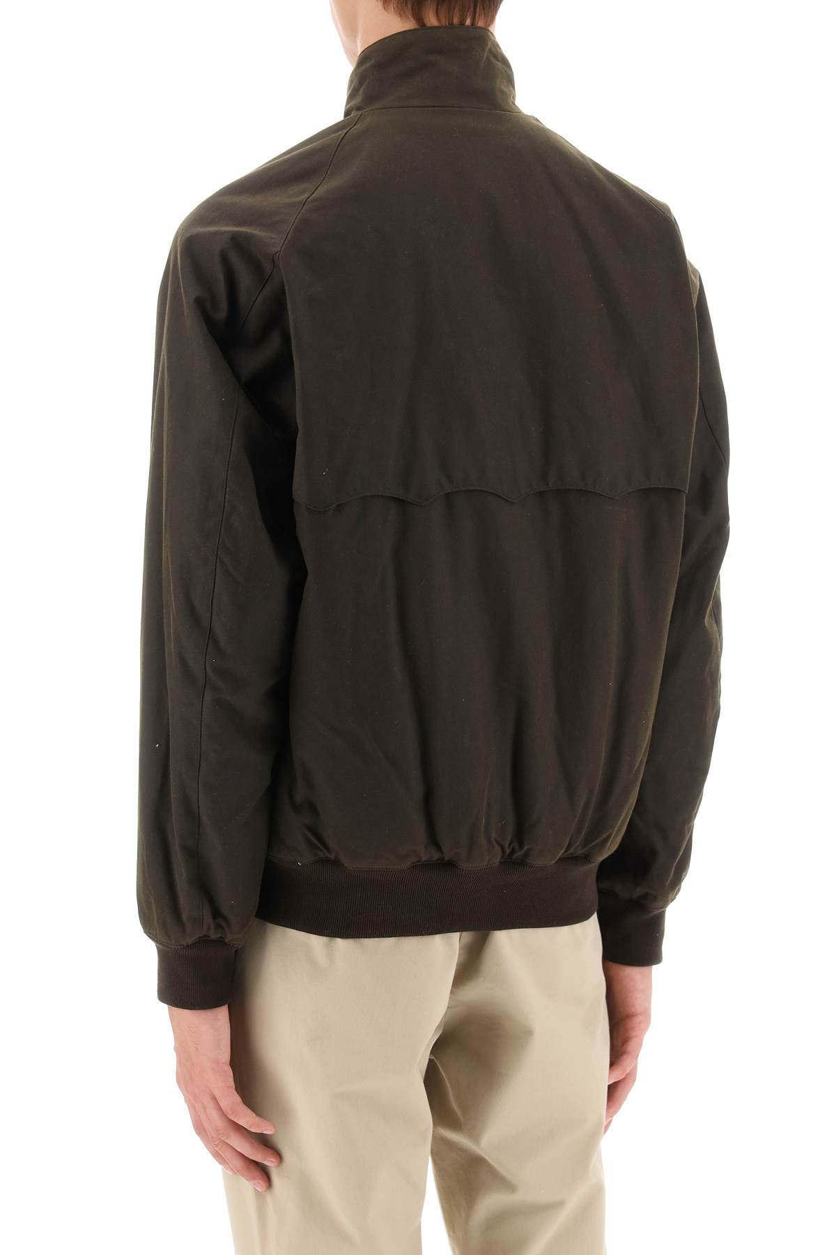 Baracuta Dark Green Cotton Bomber Jacket With Fleece Lining And Flap Pockets In Black