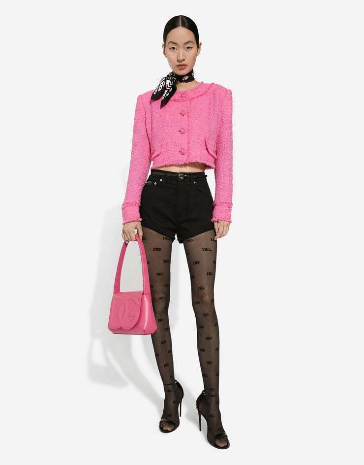 Dolce & Gabbana Rachel Collarless Crop Tweed Jacket In Pink