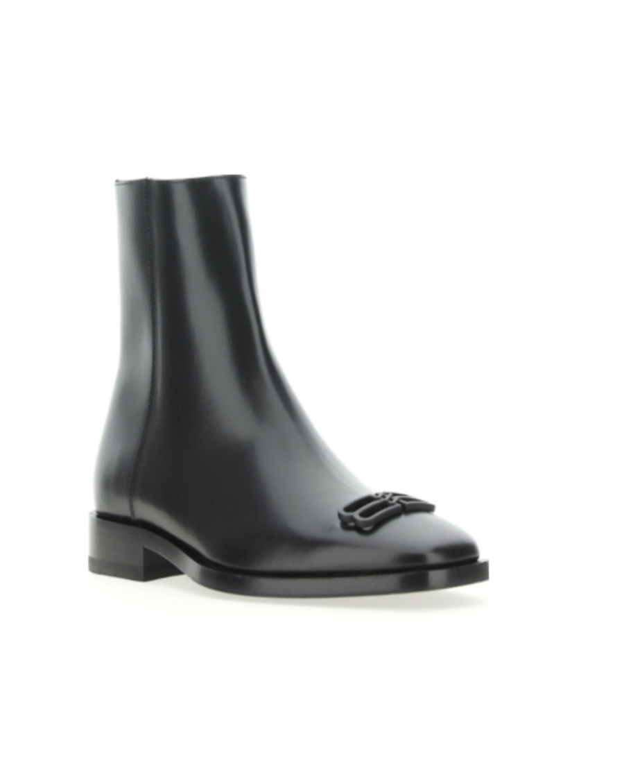 Balenciaga Glossy Ankle Boots With Pointed Toe And Logo Embellishment In Black