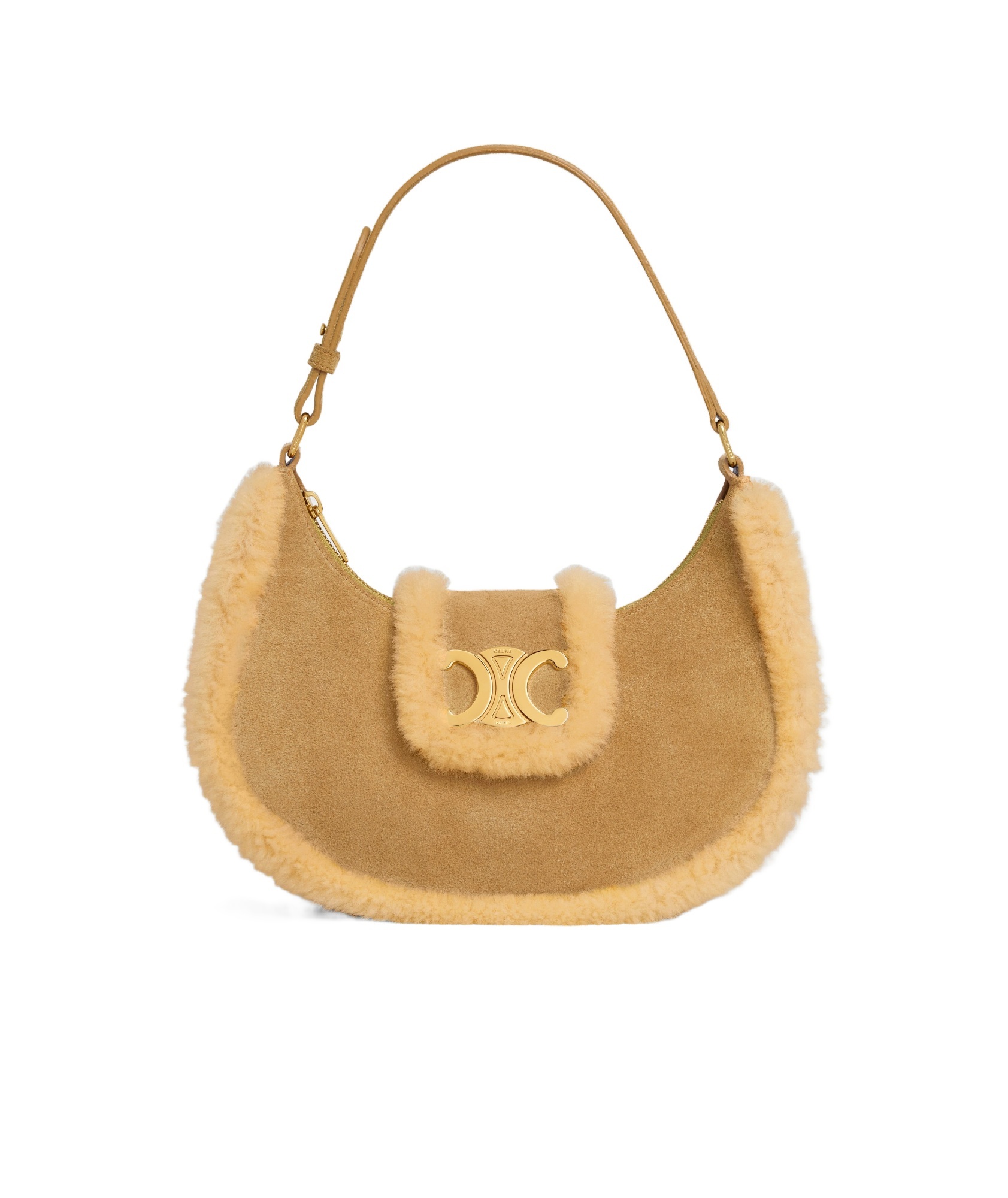 Celine Medium Ava Logo Shoulder Bag In Nude