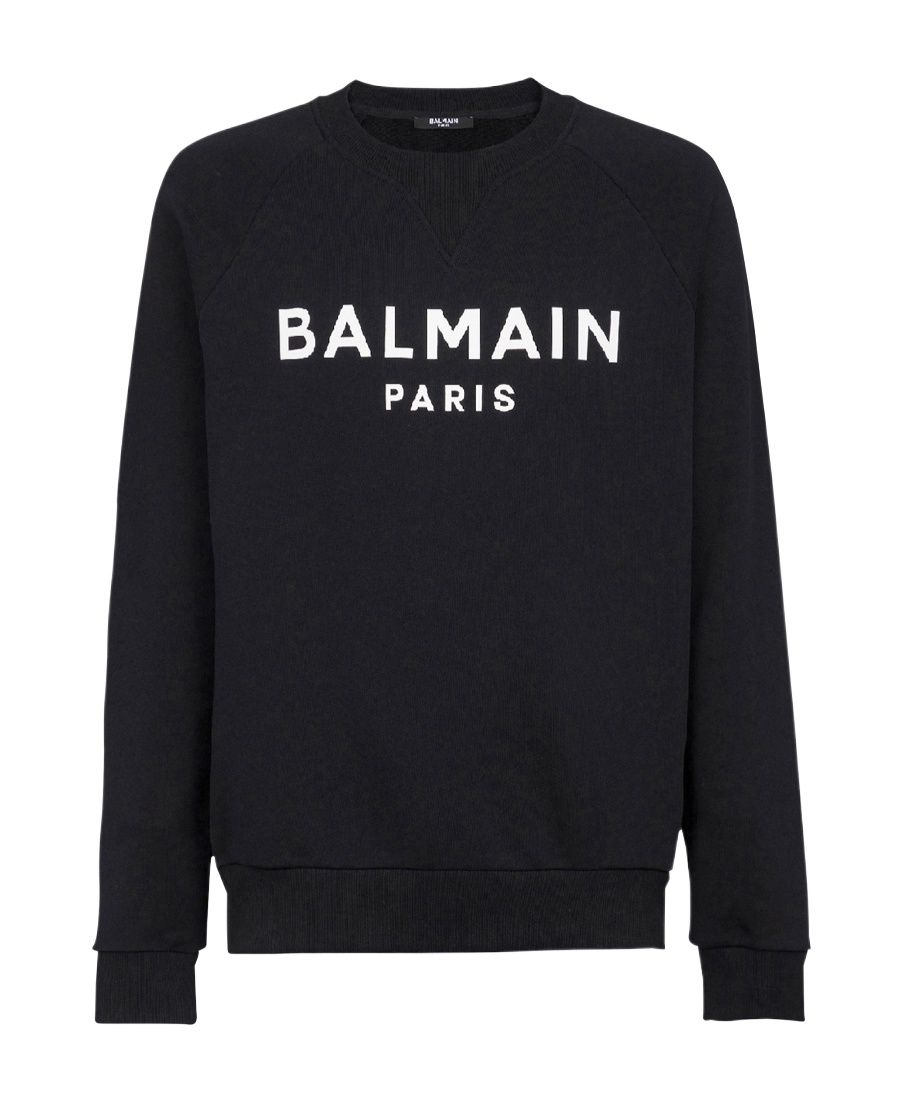 Balmain Logo Printed Cotton Sweatshirt In Black