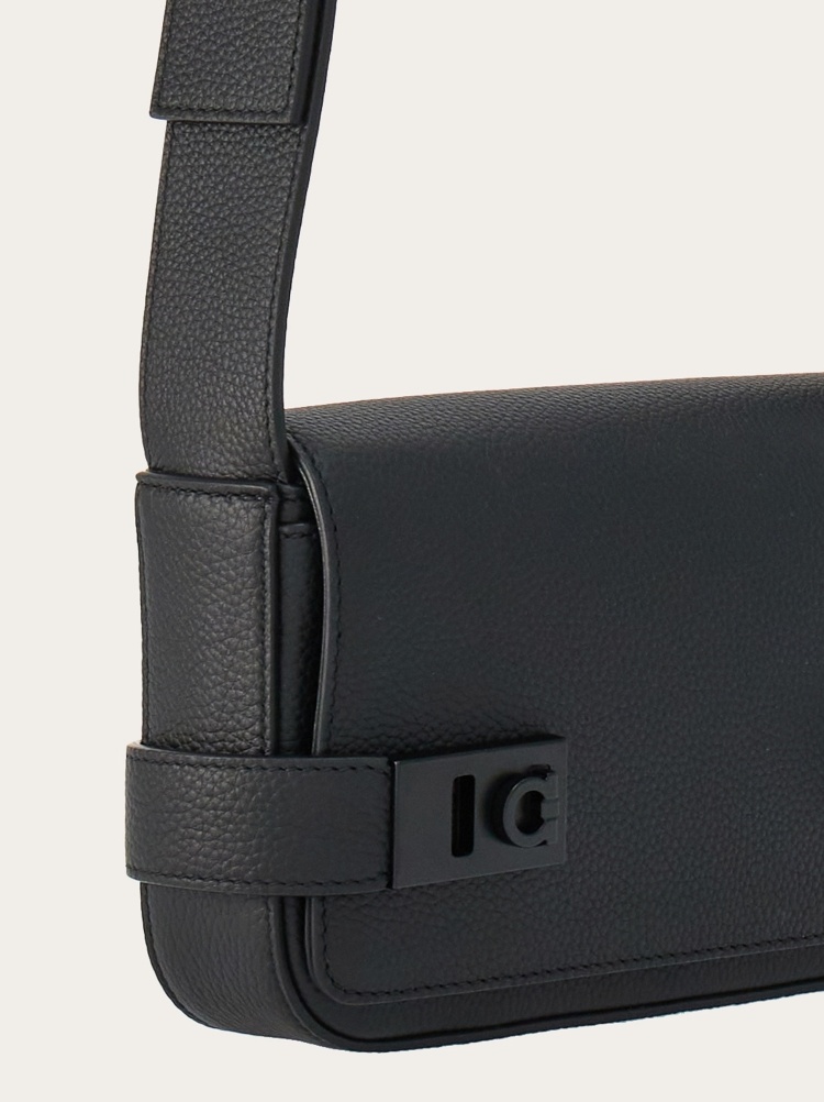 Shop Ferragamo Salvatore Gancini-buckle Foldover Top Messenger Bag In Black