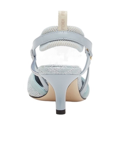 Fendi Light Blue Cotton Medium-heeled Slingbacks In Blue