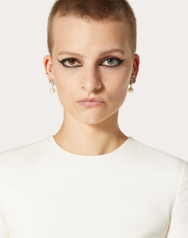 Valentino Vlogo Signature Metal Earrings With Crystals And Pearls In Swarovski Crystal In Metallic