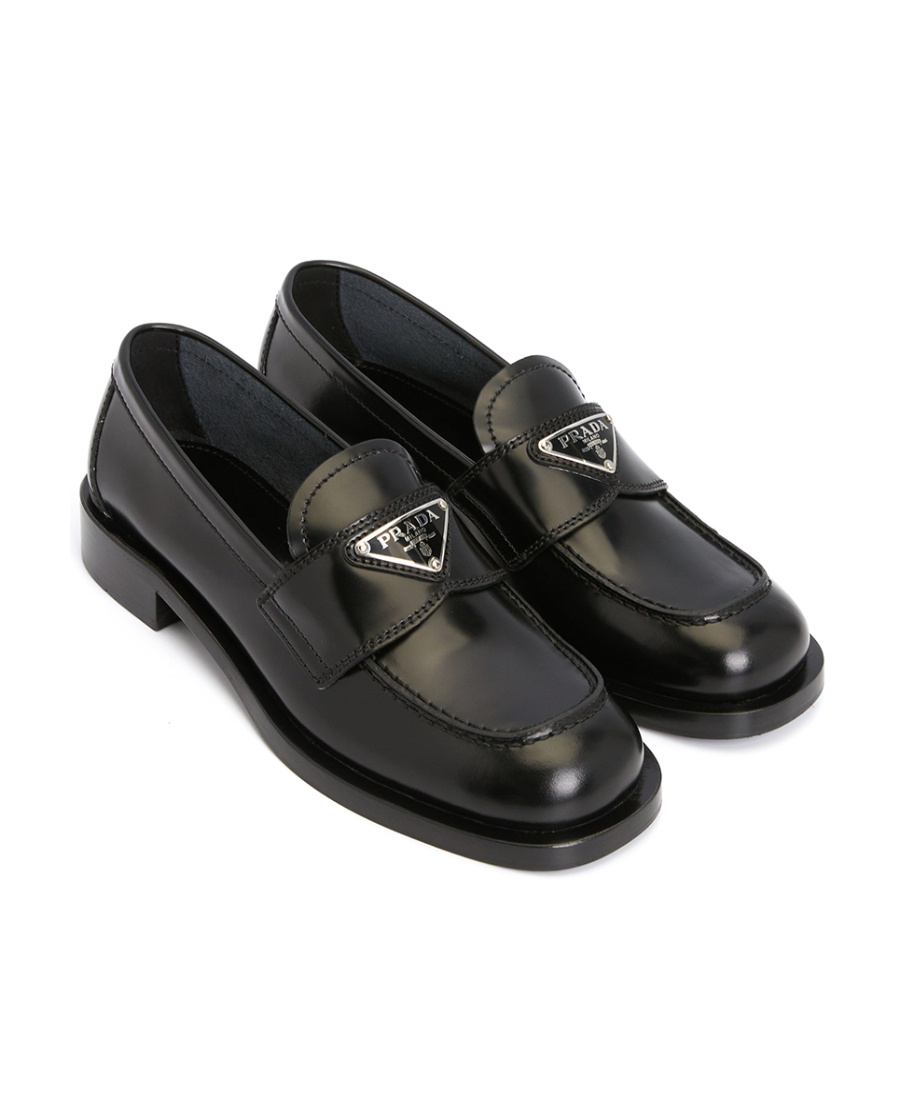 Prada Triangle-logo Leather Loafers In Blue