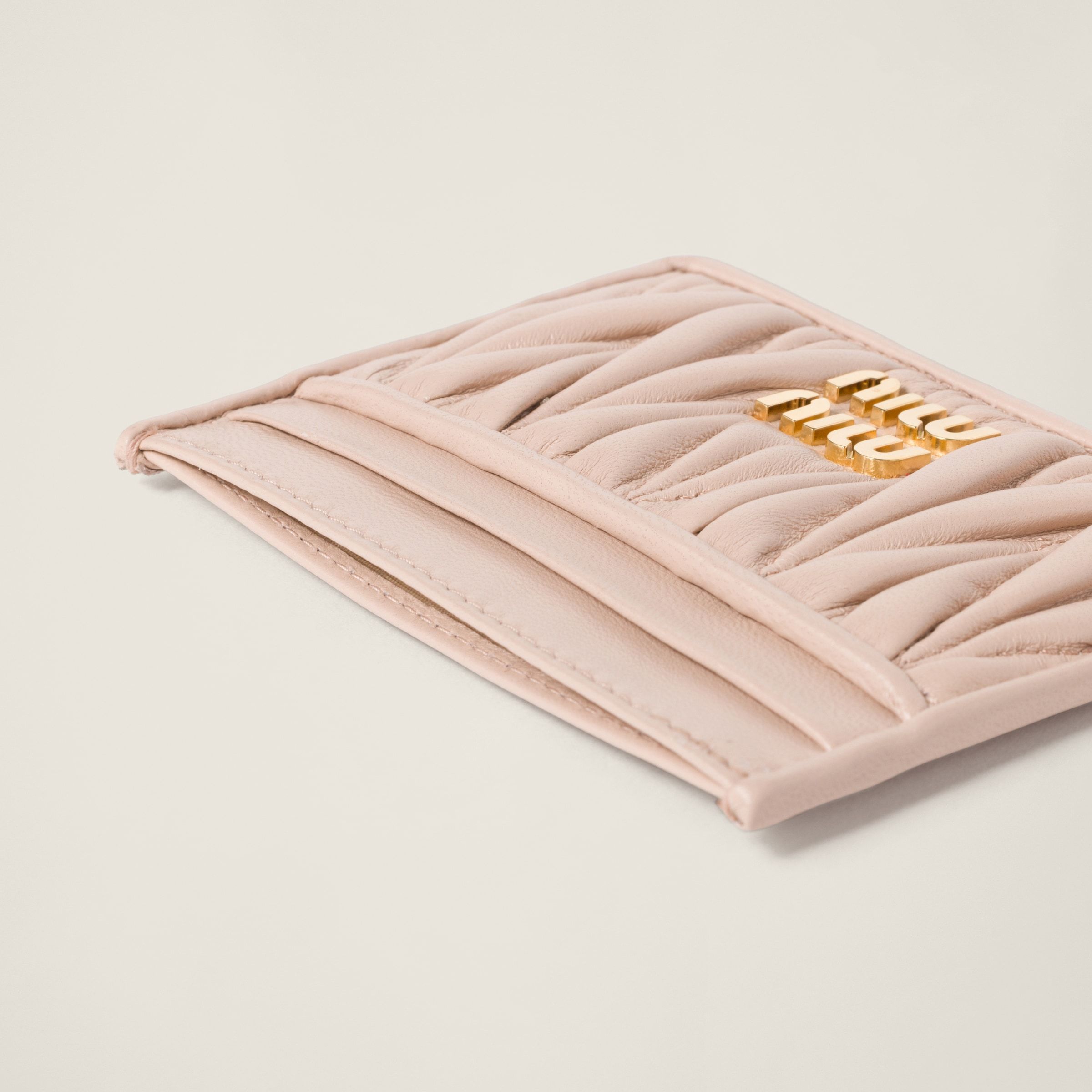 Miu Miu Matelassé Nappa Leather Card Holder In Pink